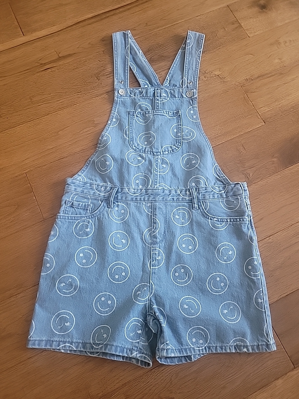 The Children's Place Light Blue Denim Smiley-Print Overalls Size 16